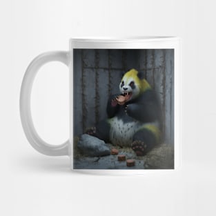 AI generated scary panda eating burgers Mug